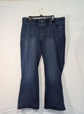 Betabrand Women's 2X Dark Wash Flare Jeans Stretch Pull On Plus Size